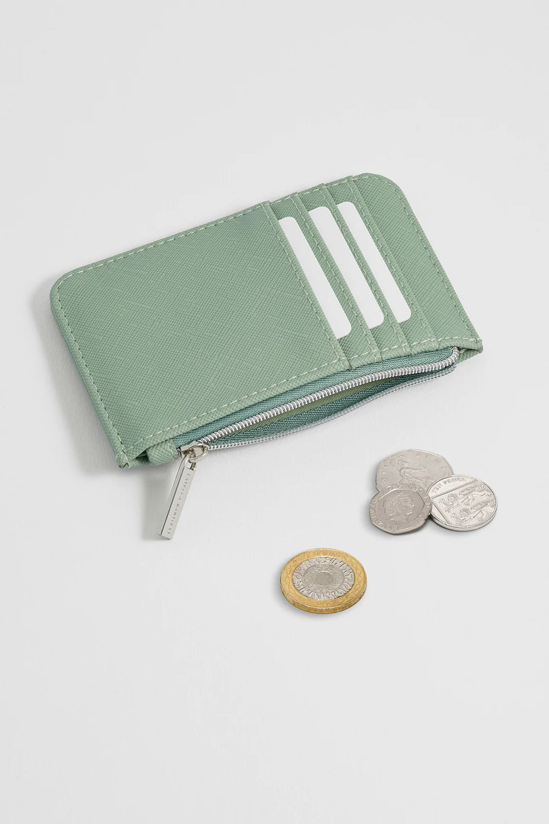 Estella Bartlett green vegan leather card purse with zip compartment and card slots