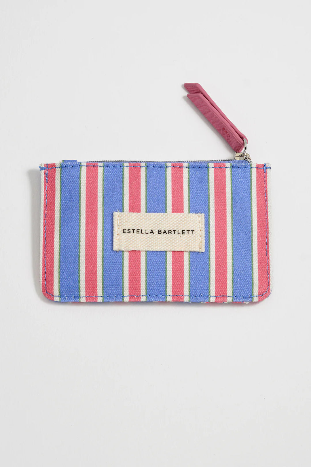 Estella Bartlett blue striped card purse with zip fastening and colourful stripe design