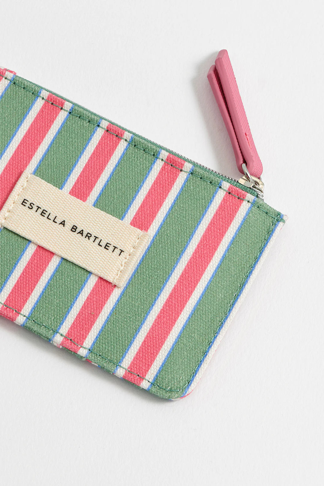 Estella Bartlett blue striped card purse with zip fastening and colourful stripe design
