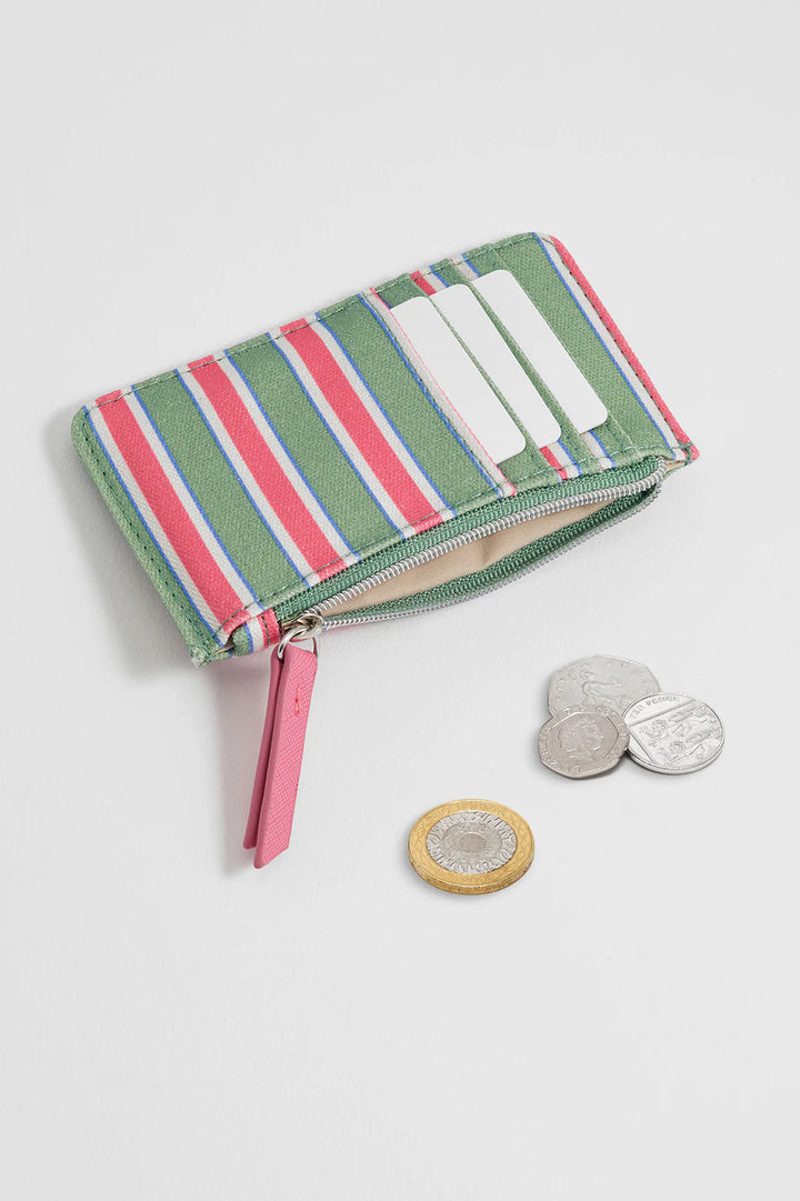 Estella Bartlett blue striped card purse with zip fastening and colourful stripe design