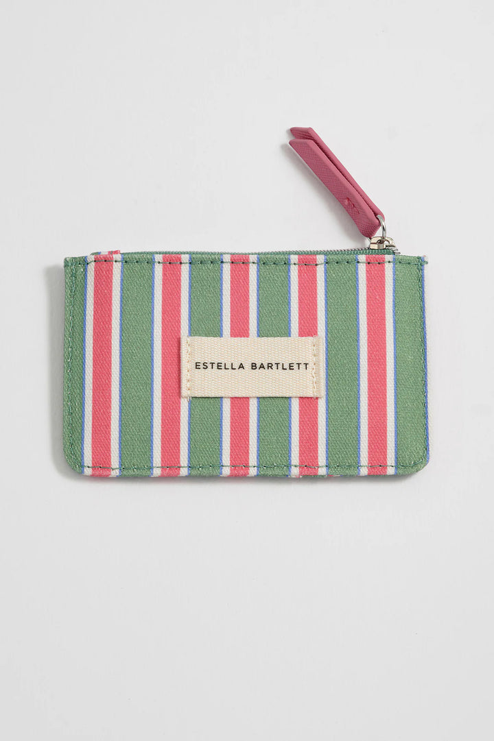 Estella Bartlett blue striped card purse with zip fastening and colourful stripe design