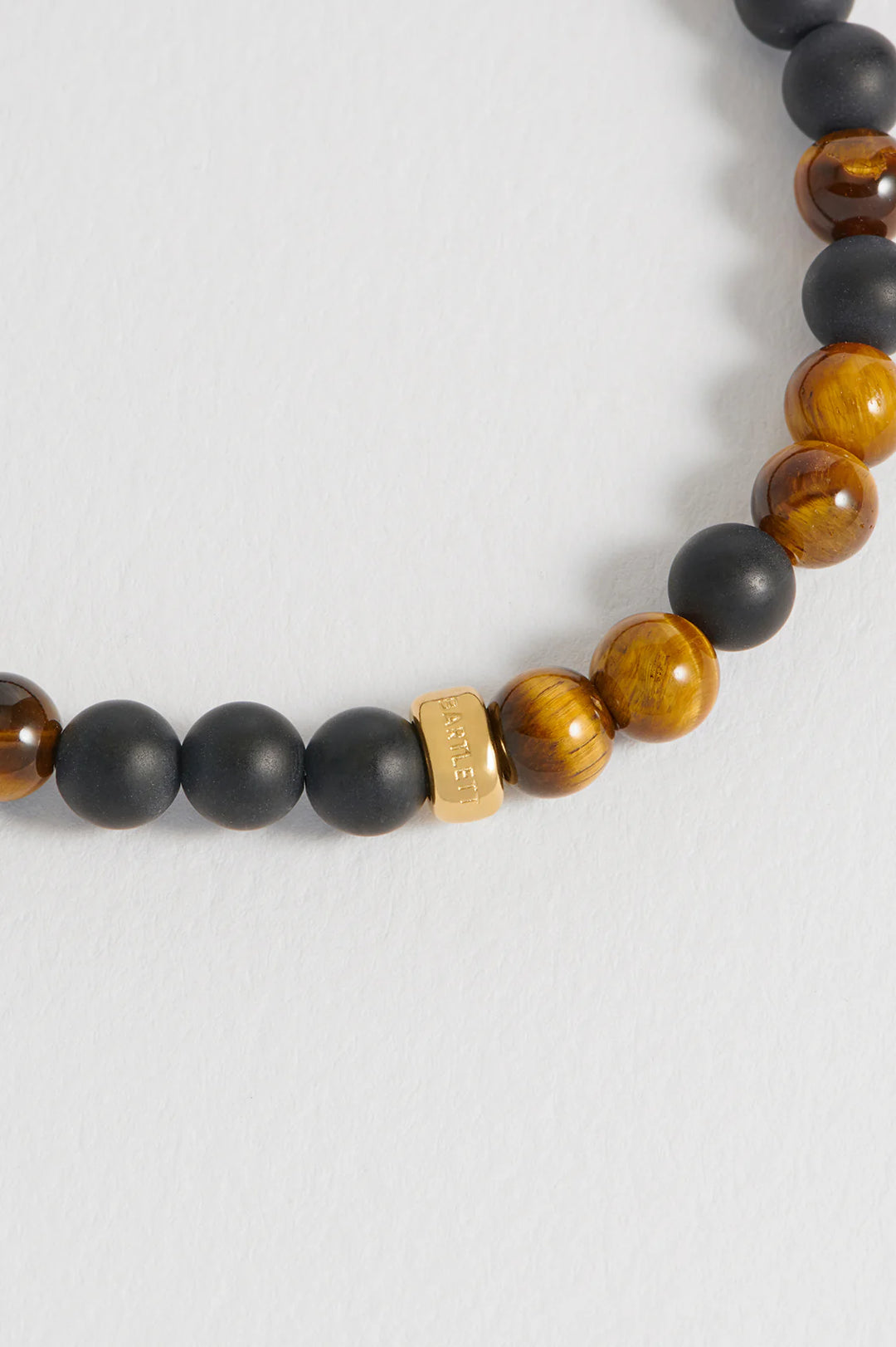 Bartlett London men’s tiger eye and black onyx beaded bracelet with waterproof gold-plated stainless steel detail