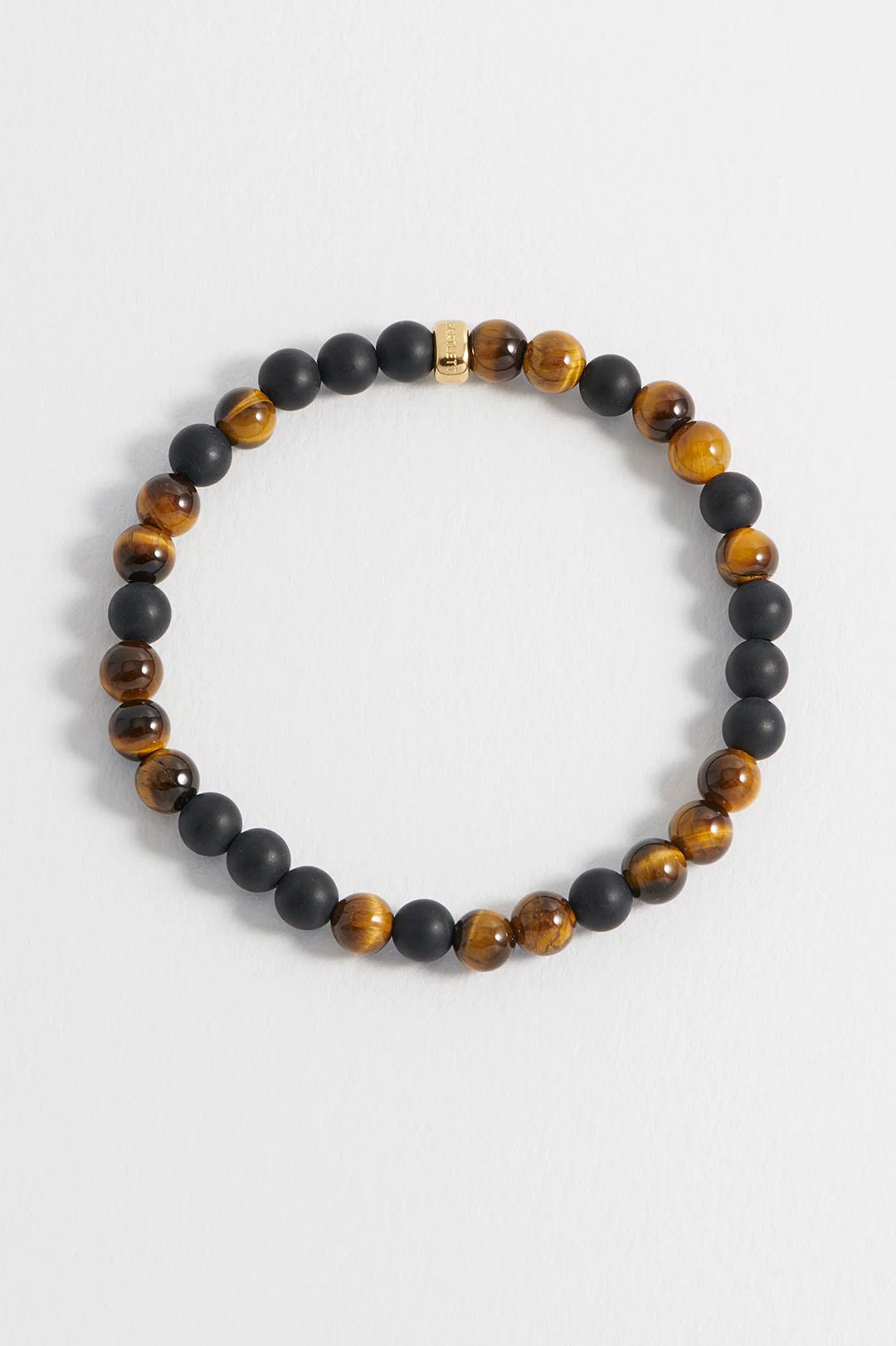 Bartlett London men’s tiger eye and black onyx beaded bracelet with waterproof gold-plated stainless steel detail