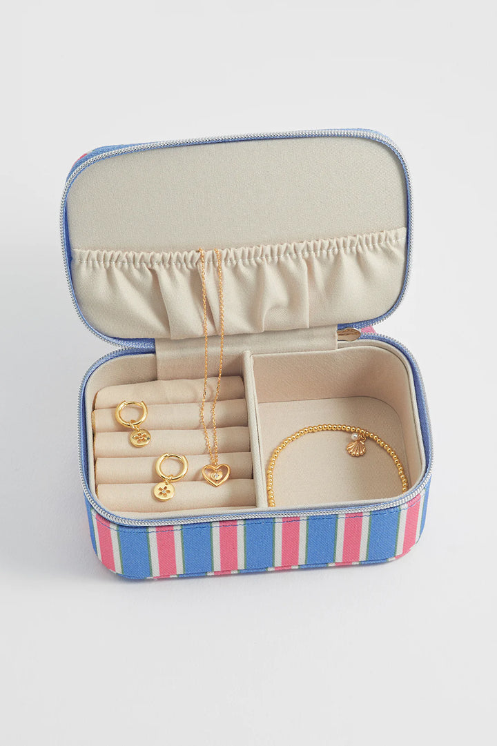 Estella Bartlett striped mini jewellery box in multicolour vegan leather with zip closure