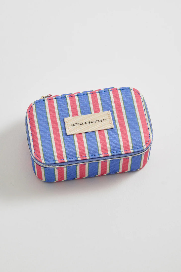 Estella Bartlett striped mini jewellery box in multicolour vegan leather with zip closure