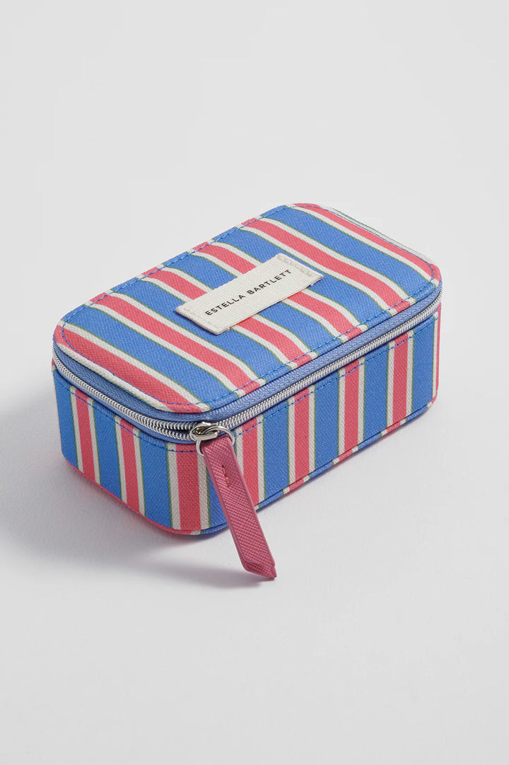 Estella Bartlett striped mini jewellery box in multicolour vegan leather with zip closure