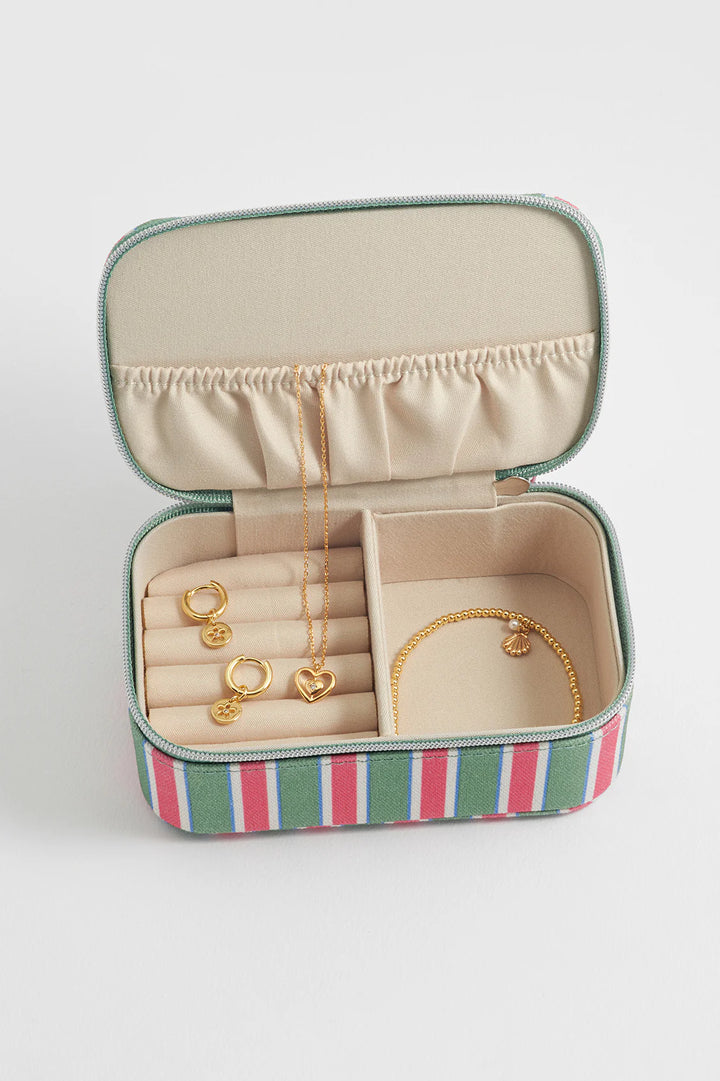 Estella Bartlett striped mini jewellery box in multicolour vegan leather with zip closure