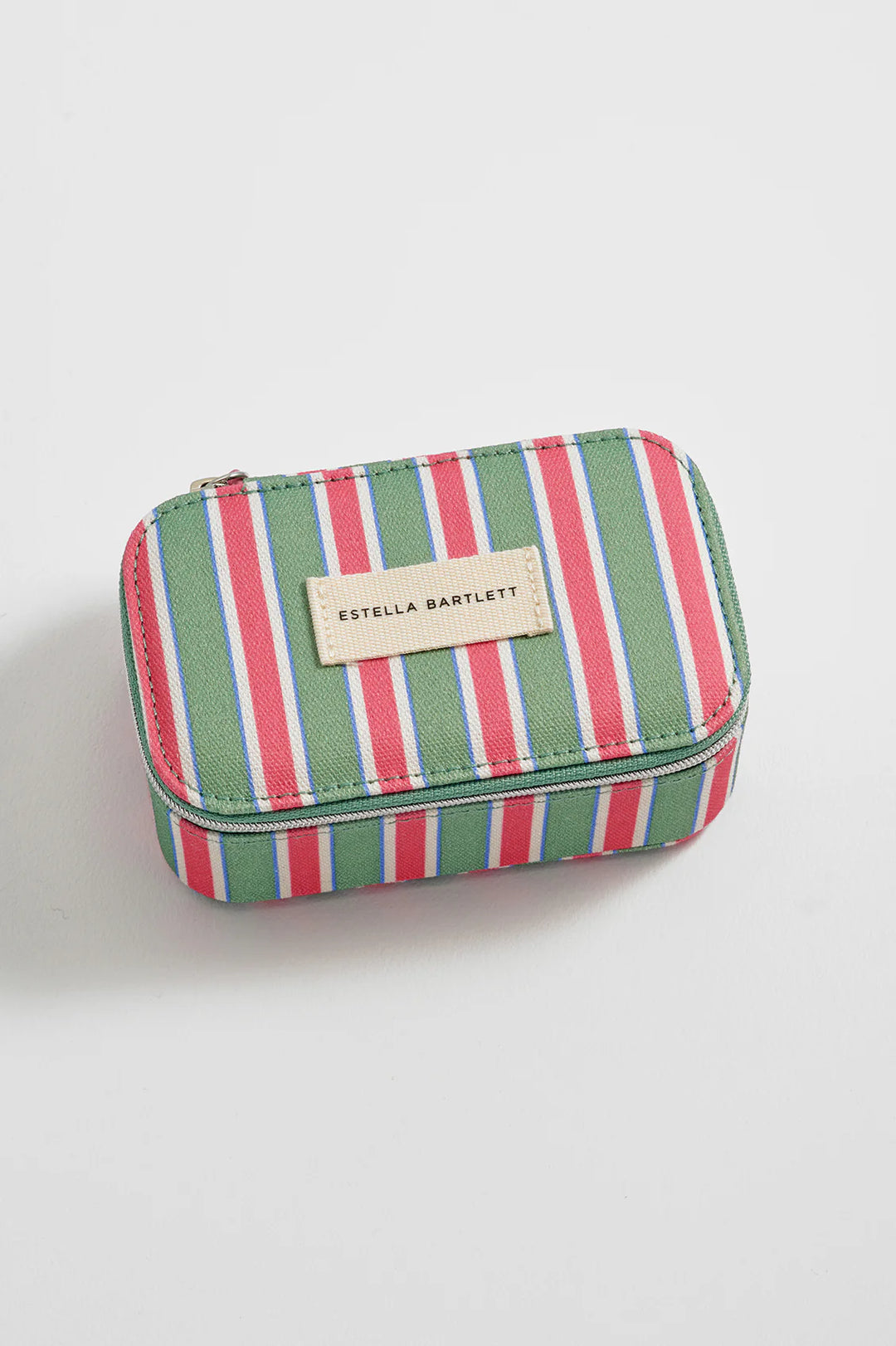 Estella Bartlett striped mini jewellery box in multicolour vegan leather with zip closure