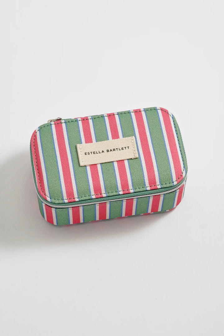 Estella Bartlett striped mini jewellery box in multicolour vegan leather with zip closure