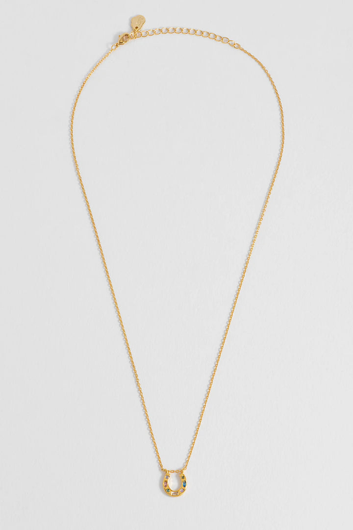 Estella Bartlett gold plated horseshoe necklace with pastel cubic zirconia charms