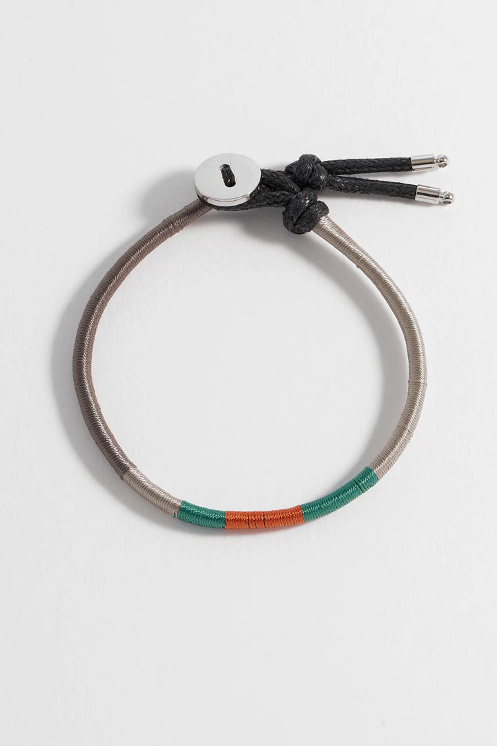 Bartlett London men’s woven bracelet in waterproof stainless steel with navy, red and mustard thread details