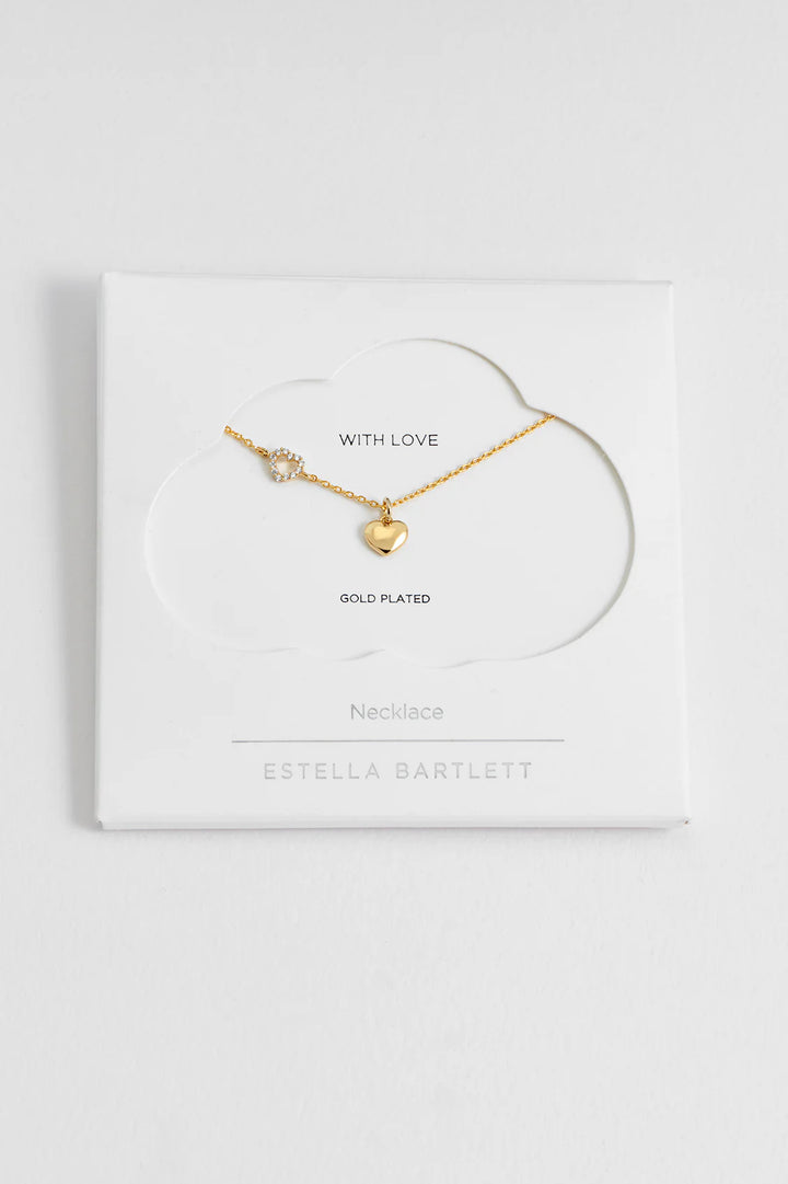 Estella Bartlett gold plated heart charm necklace with crystal heart detail