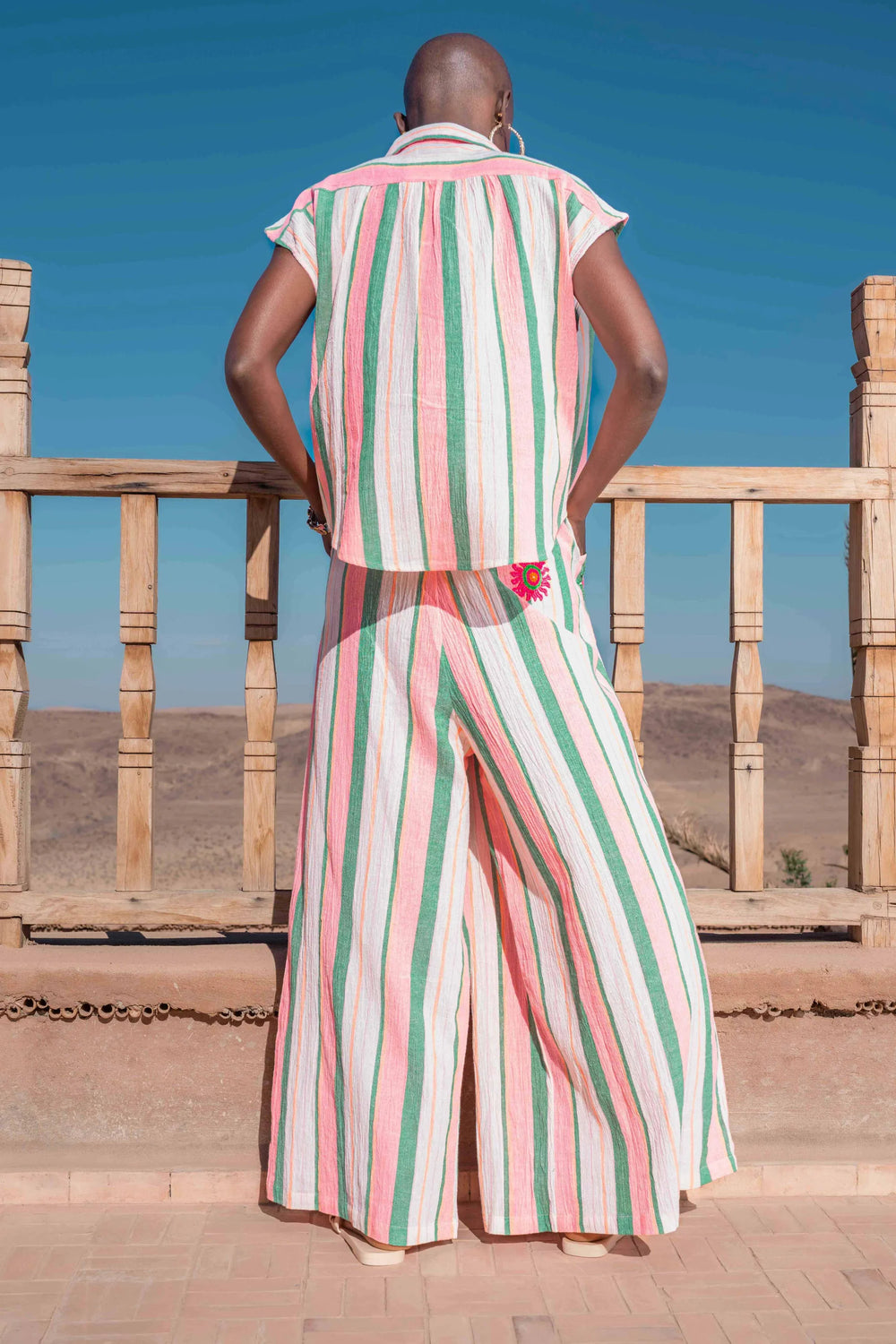 striped top and trousers set women lightweight summer outfit
