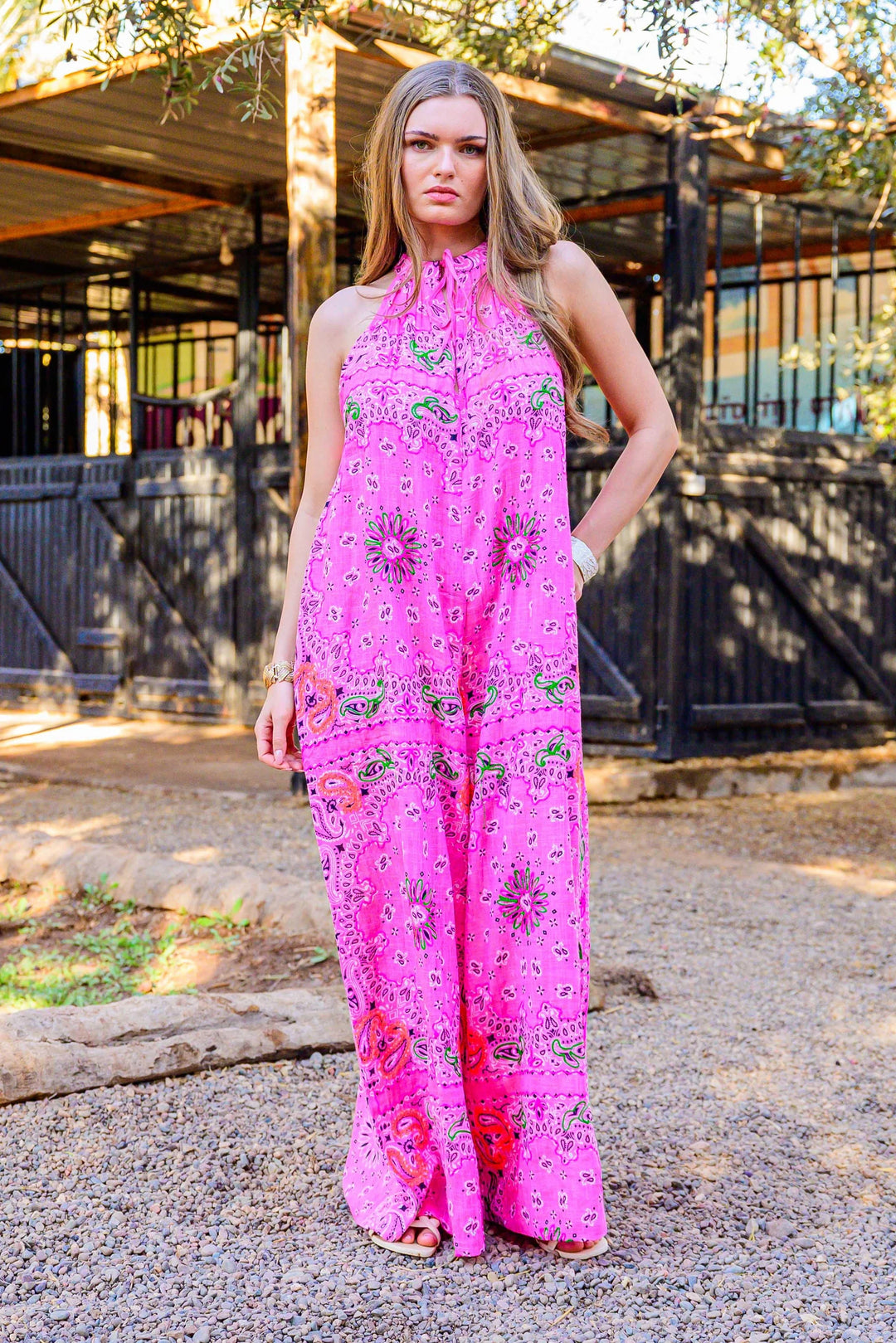 women printed fluid jumpsuit lightweight summer outfit
