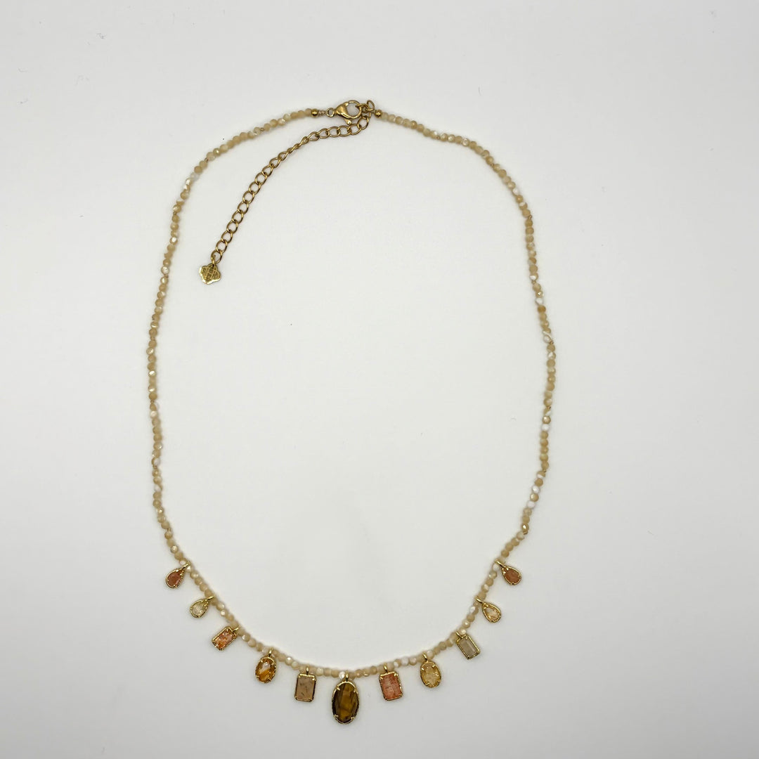 Habaha Aysel Nocturne purple natural stone necklace with faceted gemstone charms and gold-tone accents.