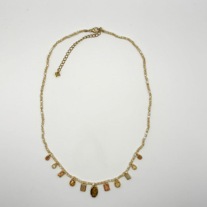 Habaha Aysel Nocturne purple natural stone necklace with faceted gemstone charms and gold-tone accents.