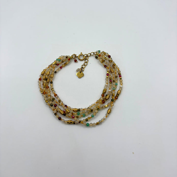 Habaha multicolor beaded bracelet with layered natural stone beads and gold-plated accents