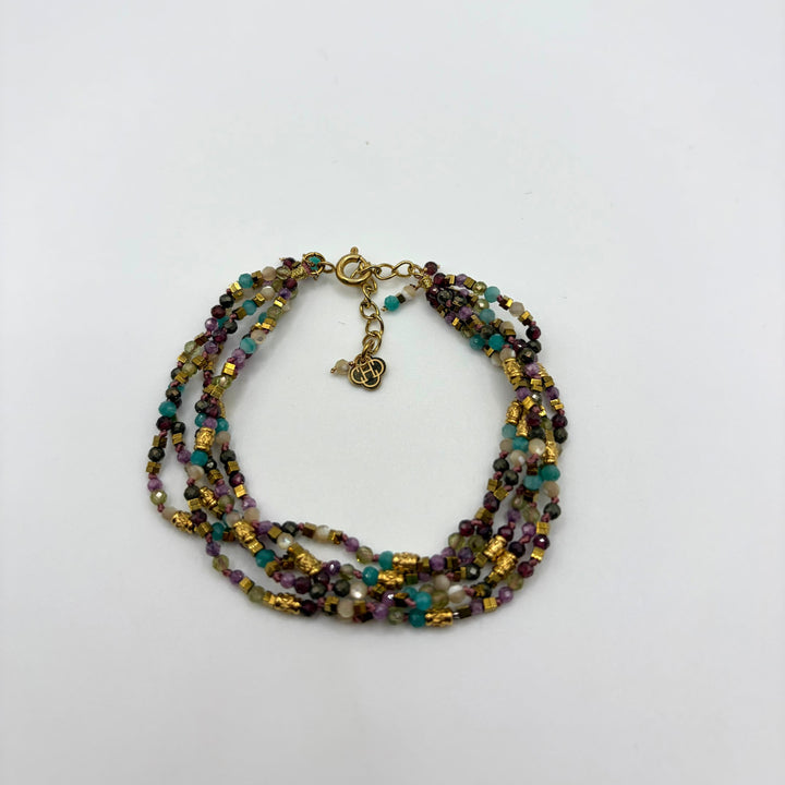 Habaha multicolor beaded bracelet with layered natural stone beads and gold-plated accents