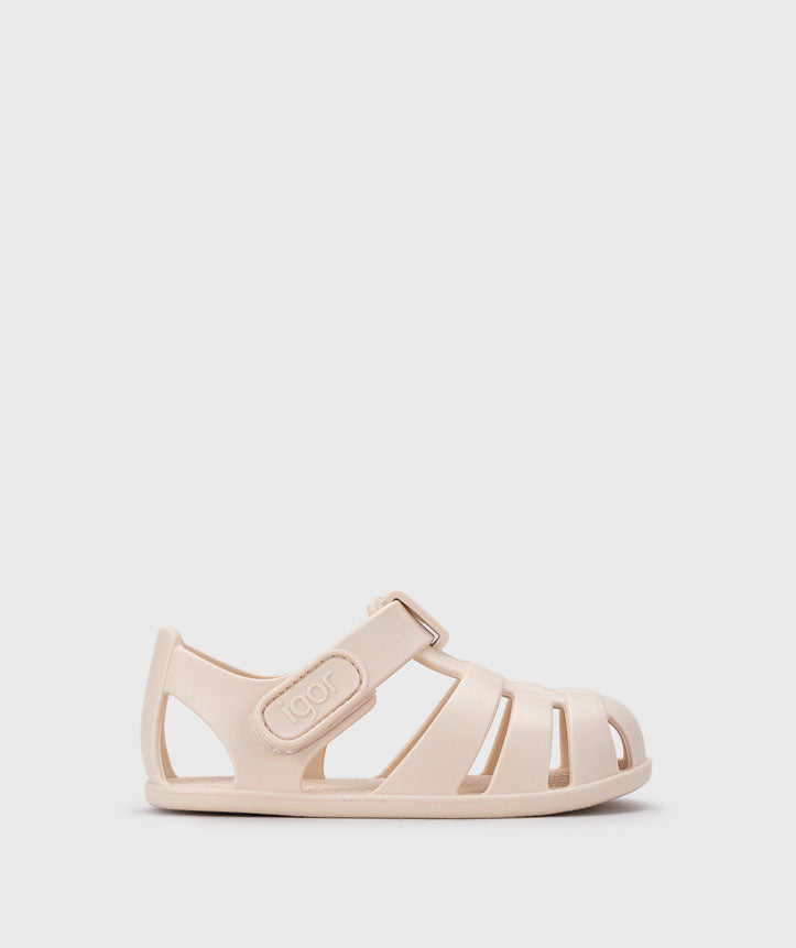 Igor Nemo Solid Marfil kids sandals with closed toe and adjustable fastening