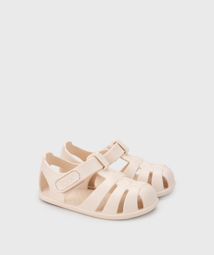 Igor Nemo Solid Marfil kids sandals with closed toe and adjustable fastening