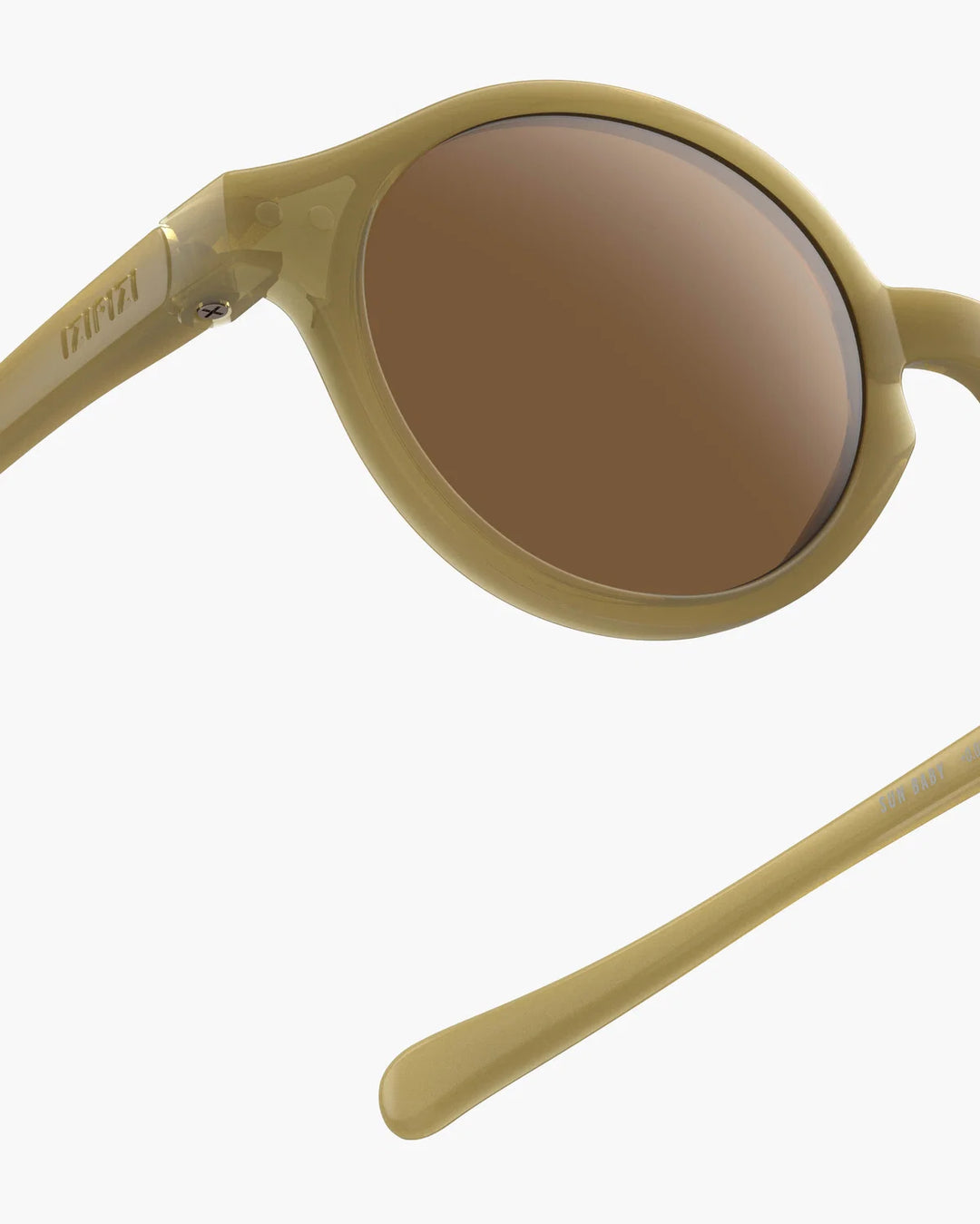 IZIPIZI Baby #D Glossy Kaki polarized sunglasses for toddlers aged 0–3 with a glossy semi-translucent khaki frame