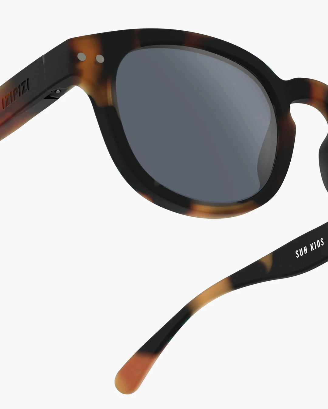 IZIPIZI CHILD #C Tortoise polarized kids sunglasses with amber-brown tortoiseshell frame, grey-green lenses and Soft Touch finish