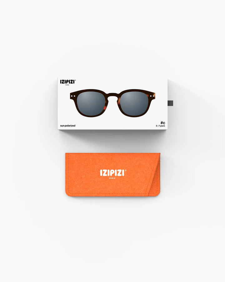 IZIPIZI CHILD #C Tortoise polarized kids sunglasses with amber-brown tortoiseshell frame, grey-green lenses and Soft Touch finish