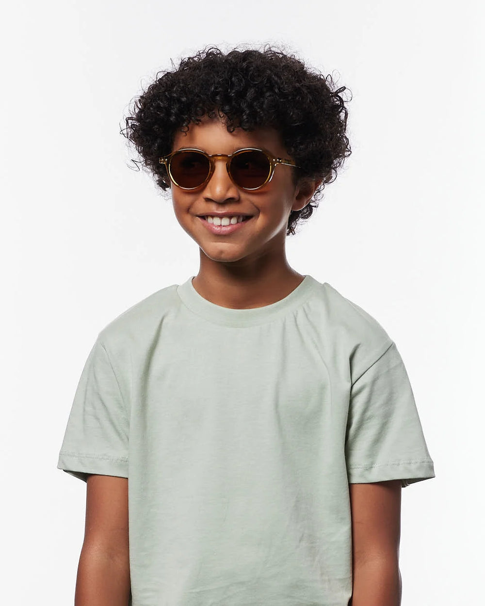 IZIPIZI CHILD #D Golden Green polarized kids sunglasses with glossy olive-green frame and brown polarized lenses
