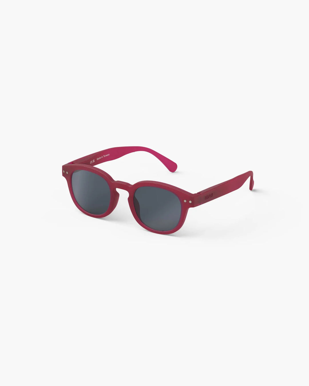 IZIPIZI CHILD #C Cranberry polarized kids sunglasses with shiny pink frame, grey-green lenses and 100% UV protection
