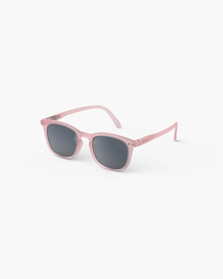IZIPIZI CHILD #E Pink polarized kids sunglasses with soft pink rectangular frame and grey-green polarized lenses