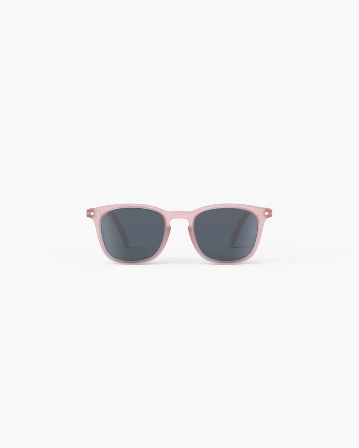 IZIPIZI CHILD #E Pink polarized kids sunglasses with soft pink rectangular frame and grey-green polarized lenses