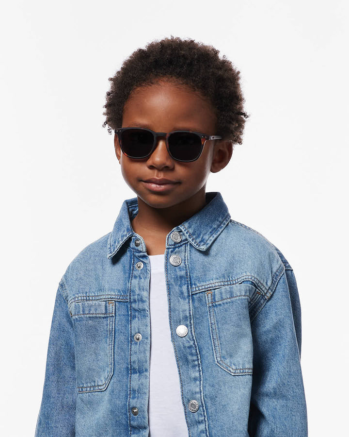 IZIPIZI CHILD #E Tortoise polarized kids sunglasses with Soft Touch rectangular frame and grey-green polarized lenses