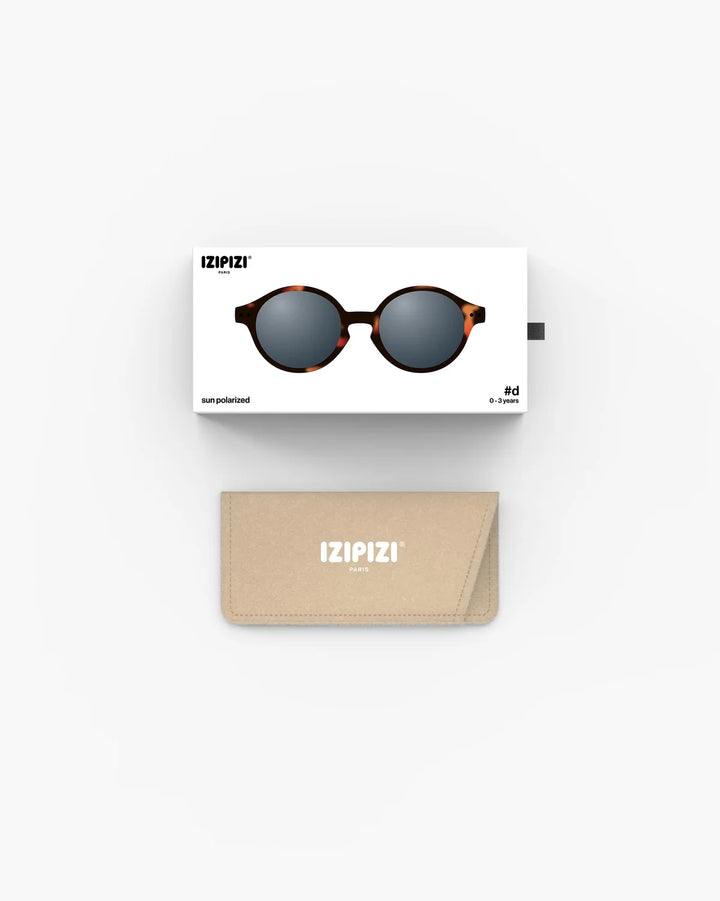 IZIPIZI BABY #D Tortoise polarized baby sunglasses with matte tortoiseshell frame, grey lenses and 100% UV protection