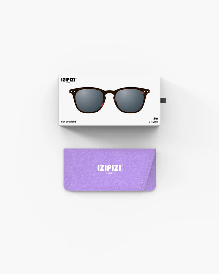 IZIPIZI CHILD #E Tortoise polarized kids sunglasses with Soft Touch rectangular frame and grey-green polarized lenses