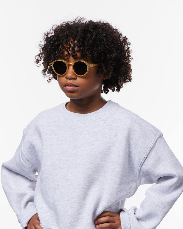 IZIPIZI CHILD #D Yellow Honey polarized kids sunglasses with Soft Touch honey-yellow frame and green polarized lenses