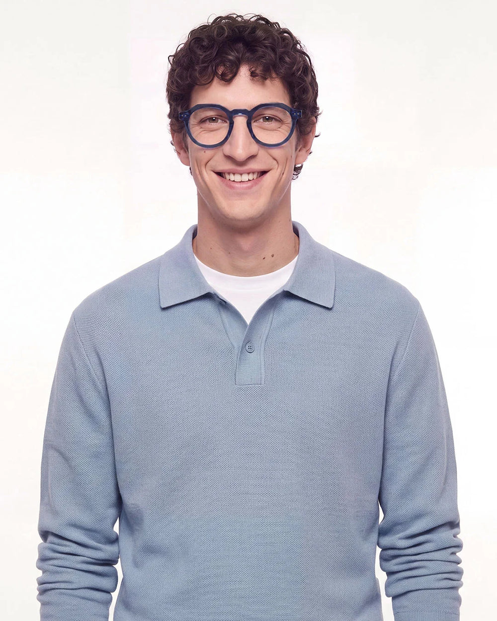 IZIPIZI READING ECHO Blue Line reading glasses with vibrant translucent blue angular panto frame and glossy finish