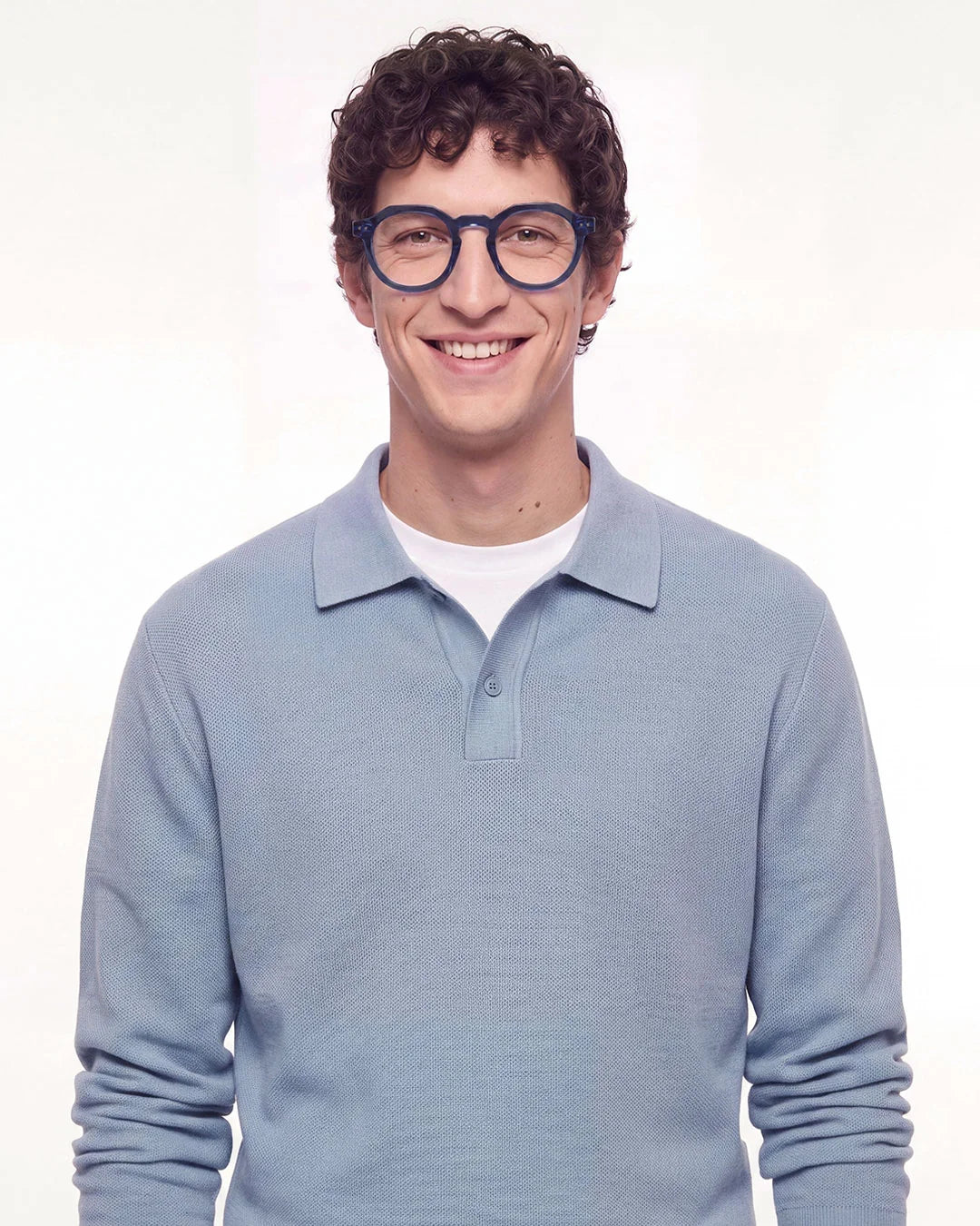 IZIPIZI READING ECHO Blue Line reading glasses with vibrant translucent blue angular panto frame and glossy finish