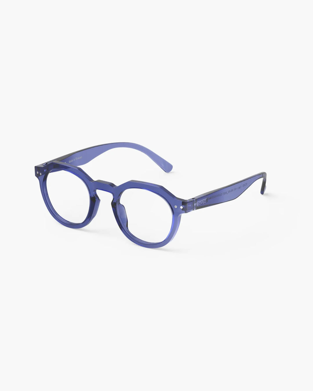 IZIPIZI READING ECHO Blue Line reading glasses with vibrant translucent blue angular panto frame and glossy finish