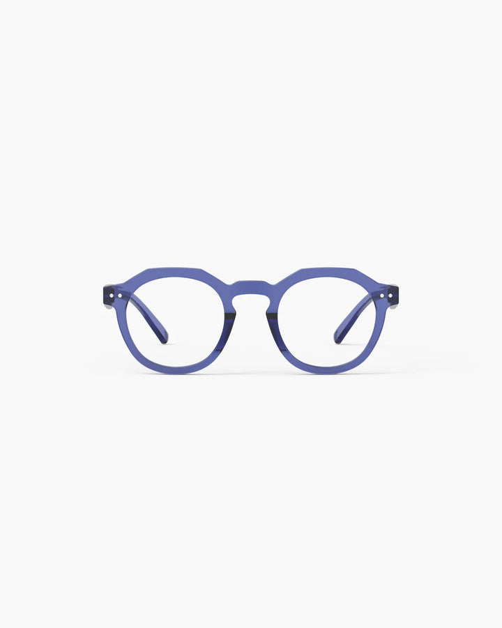 IZIPIZI READING ECHO Blue Line reading glasses with vibrant translucent blue angular panto frame and glossy finish