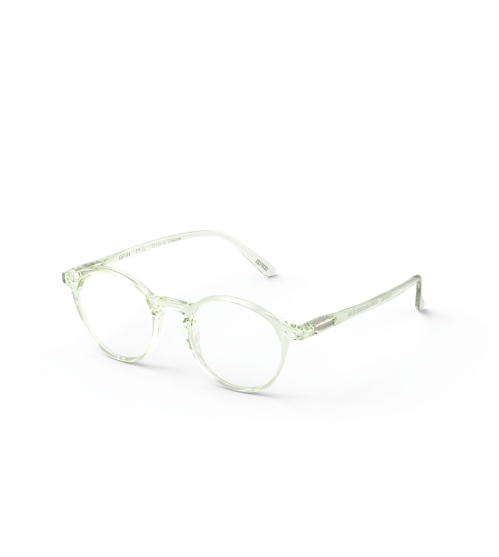 Izipizi reading glasses shape D in Green Fields with round transparent green frame