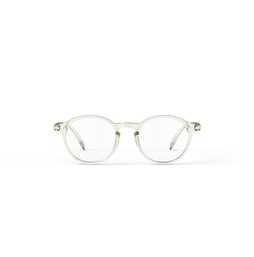 Izipizi reading glasses shape D in Green Fields with round transparent green frame