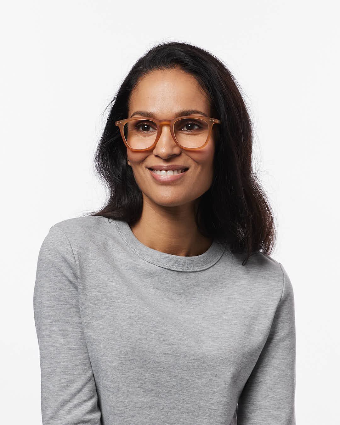 IZIPIZI READING #E Cinnamon reading glasses with warm translucent brown rectangular frame and Soft Touch finish