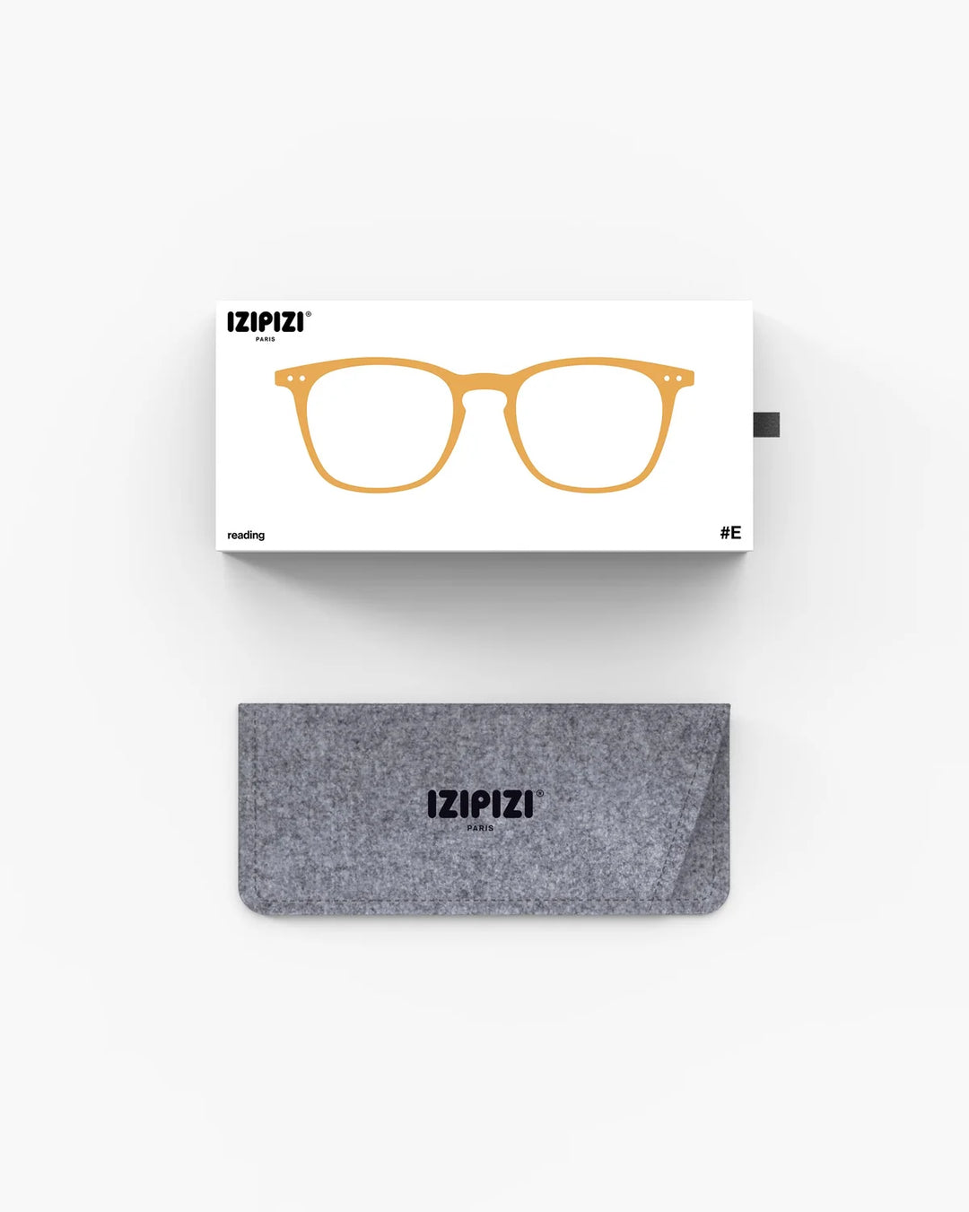 IZIPIZI READING #E Cinnamon reading glasses with warm translucent brown rectangular frame and Soft Touch finish