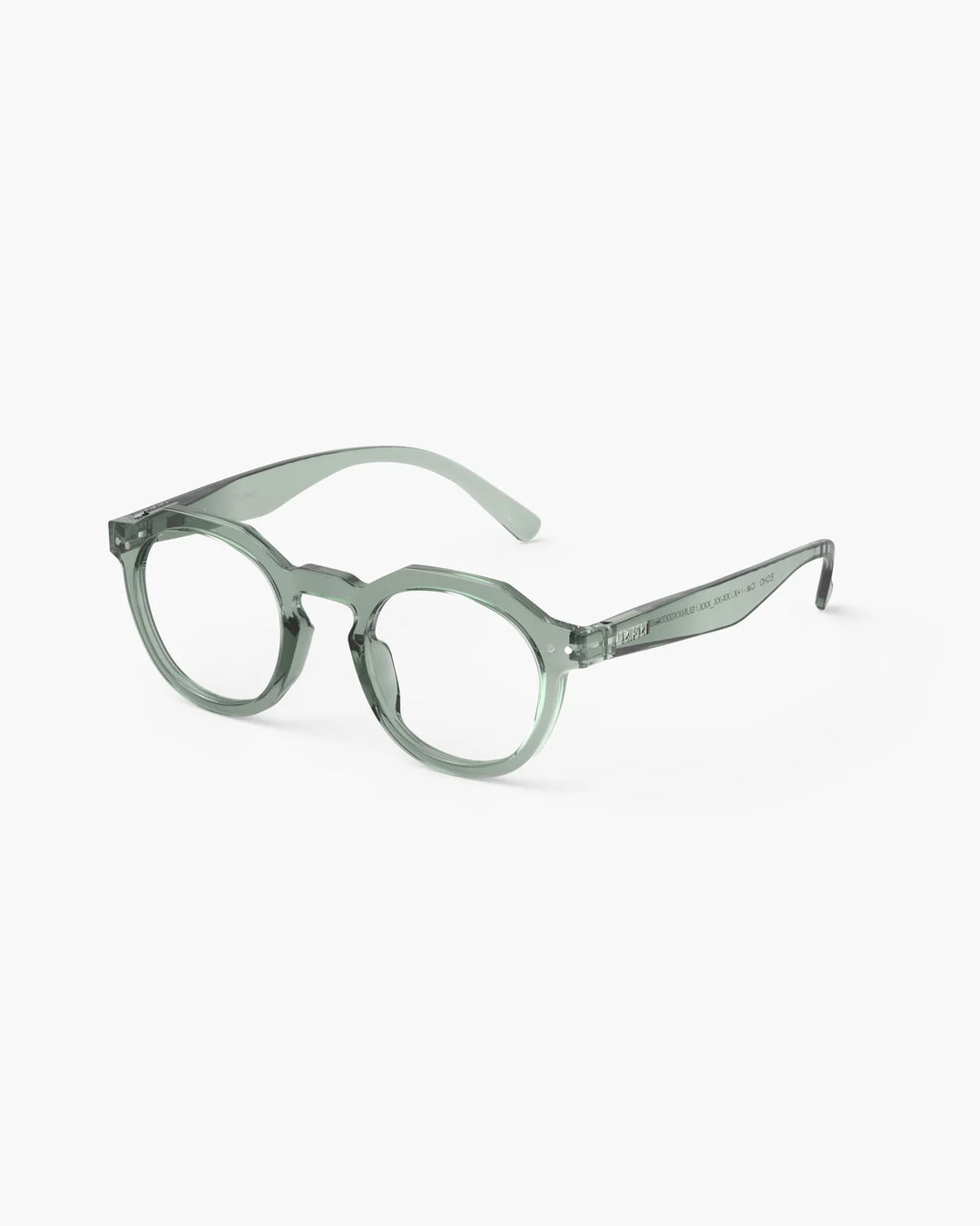 IZIPIZI READING ECHO Station Seat reading glasses with glossy translucent pale green angular panto frame