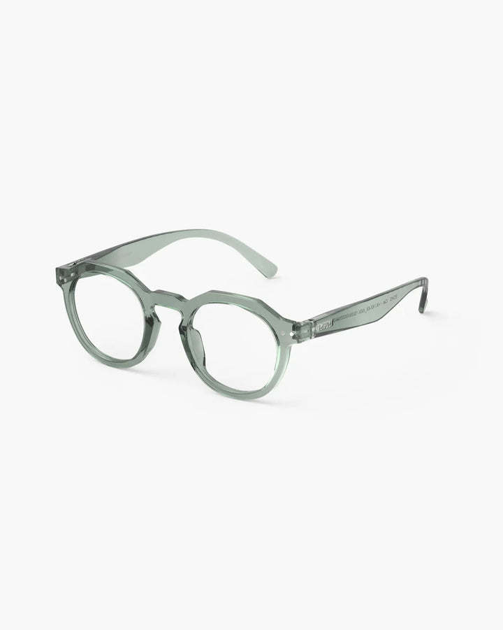 IZIPIZI READING ECHO Station Seat reading glasses with glossy translucent pale green angular panto frame