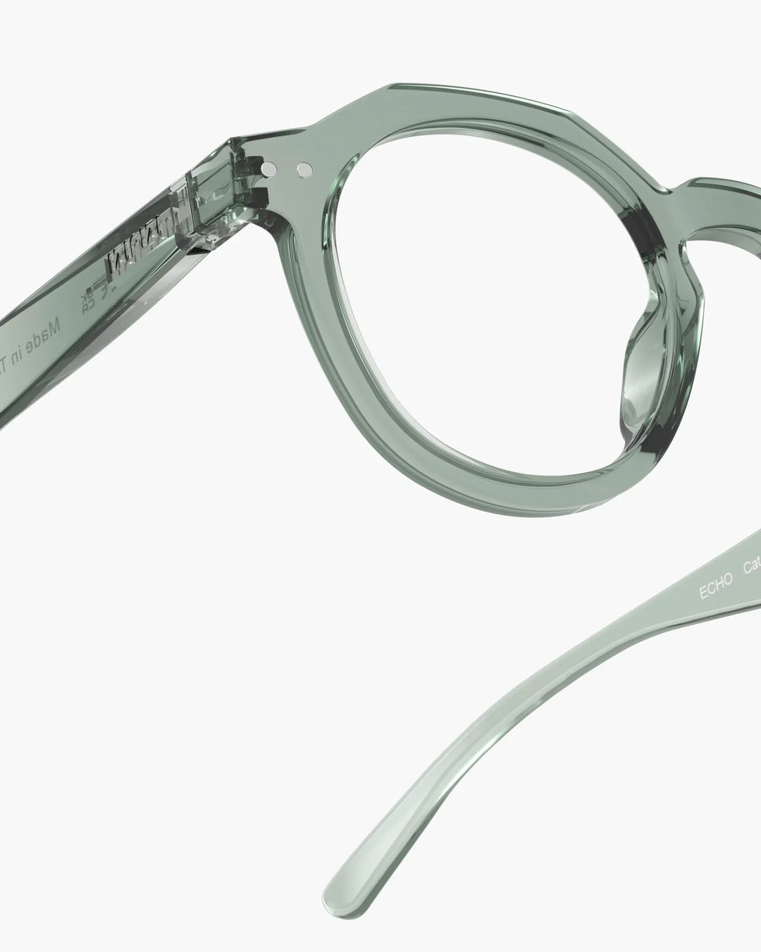 IZIPIZI READING ECHO Station Seat reading glasses with glossy translucent pale green angular panto frame