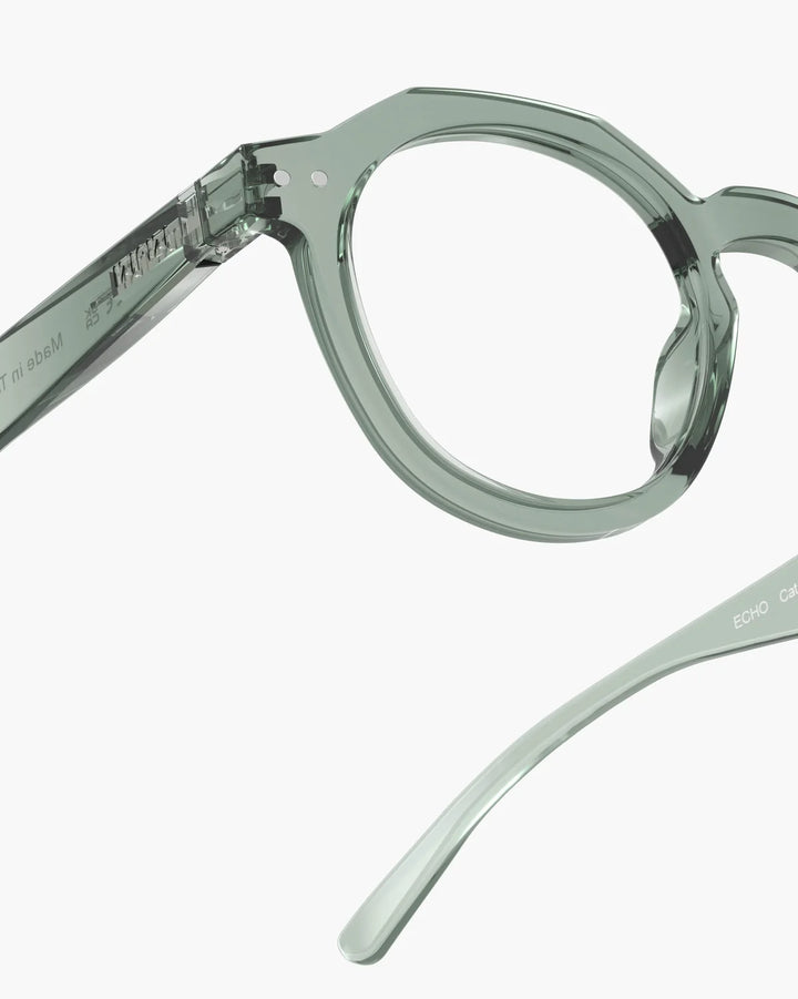 IZIPIZI READING ECHO Station Seat reading glasses with glossy translucent pale green angular panto frame