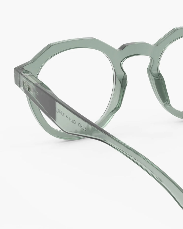 IZIPIZI READING ECHO Station Seat reading glasses with glossy translucent pale green angular panto frame