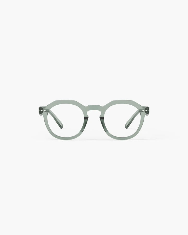 IZIPIZI READING ECHO Station Seat reading glasses with glossy translucent pale green angular panto frame
