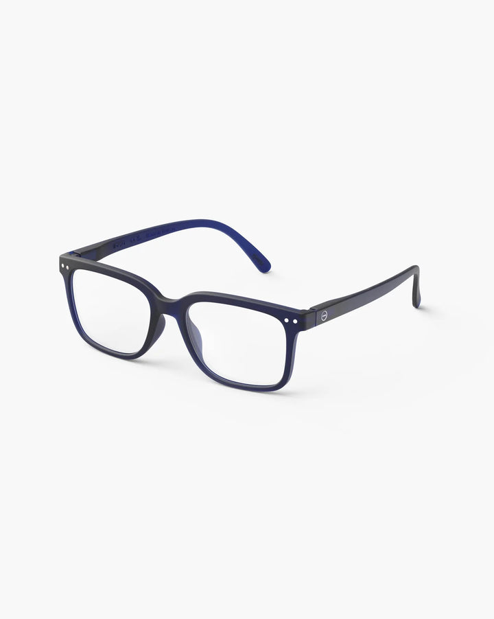IZIPIZI READING #L Midnight Blue reading glasses with translucent navy rectangular frame and Soft Touch finishv
